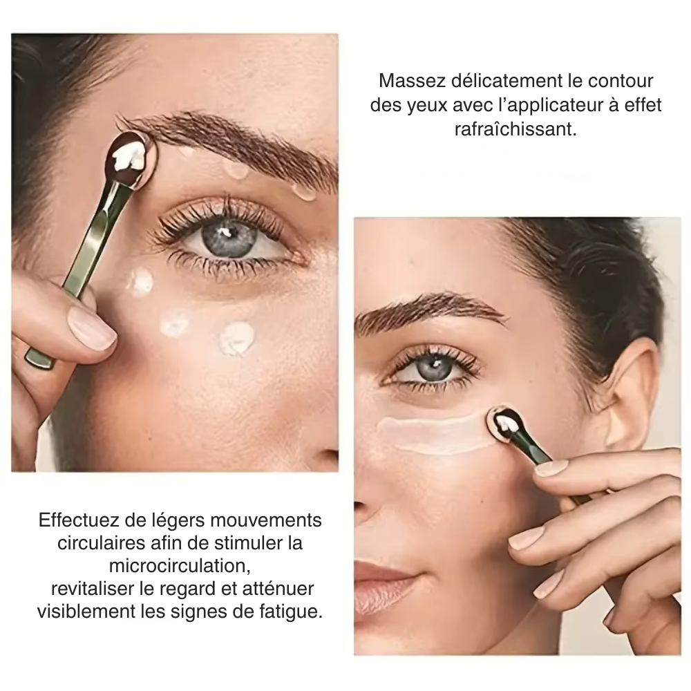 Rouleau Massage Visage Contour des Yeux – Applicateur Crème Anti-Rides en Alliage Doré