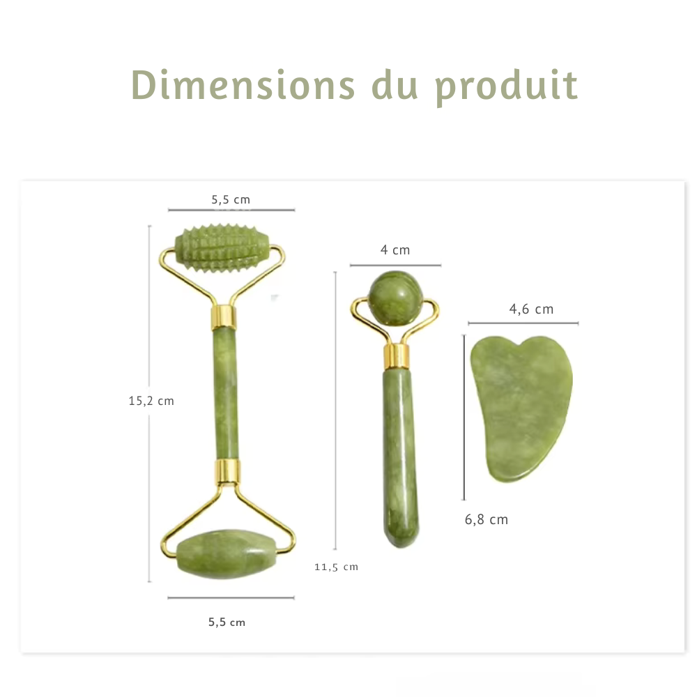 Rouleau de Jade Visage & Gua Sha – Outil Lifting et Massage Spa pour Yeux, Cou et Corps