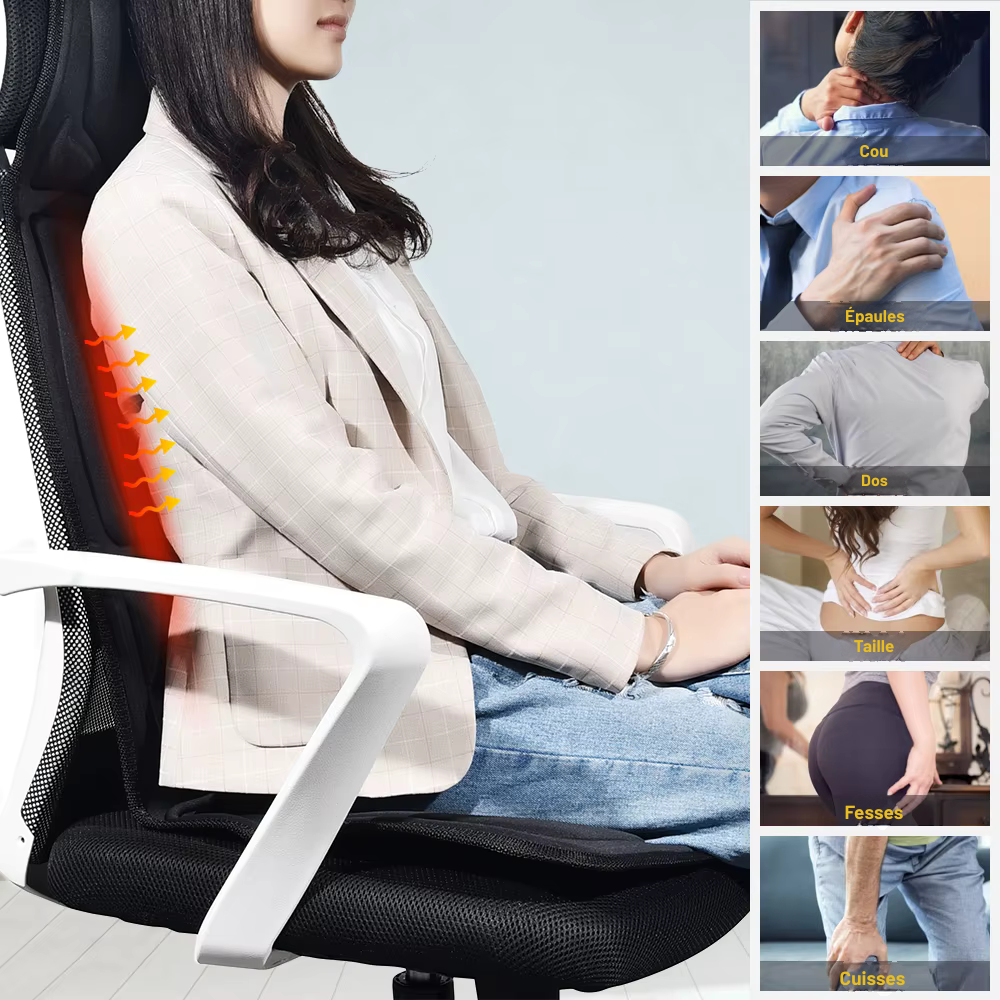 Coussin de massage – Masseur électrique avec chauffage et vibration pour dos, cou et lombaires