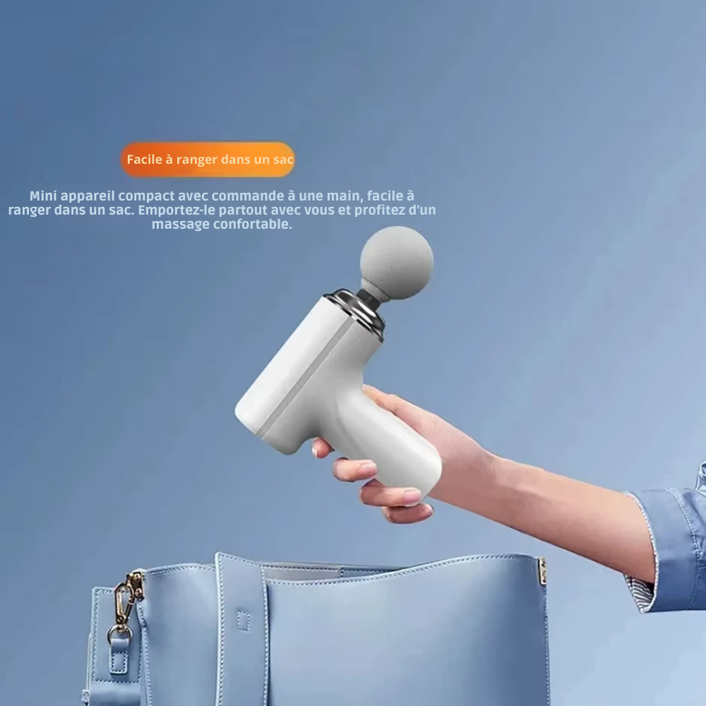 Pistolet masseur portable – Avec 4 têtes interchangeables et LED pour massage complet du corps