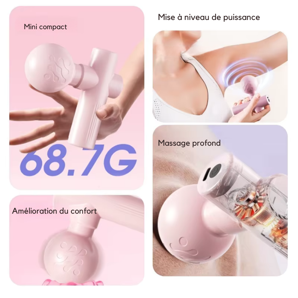 Pistolet de massage musculaire – Mini fascia gun vibrant pour relaxation des muscles, cou et fitness