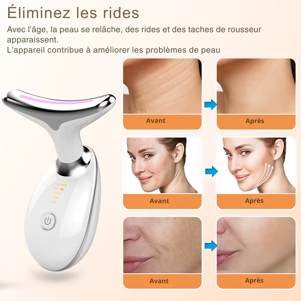 Appareil pour masser le visage – EMS microcourants, anti-âge, lifting visage et cou avec lumière rouge pour raffermissement et soin de la peau