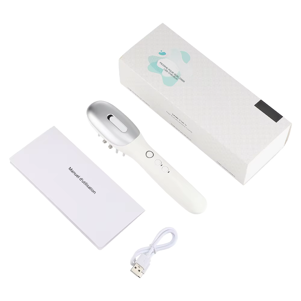 Brosse massage cuir chevelu EMS avec LED – Peigne masseur électrique pour la tête