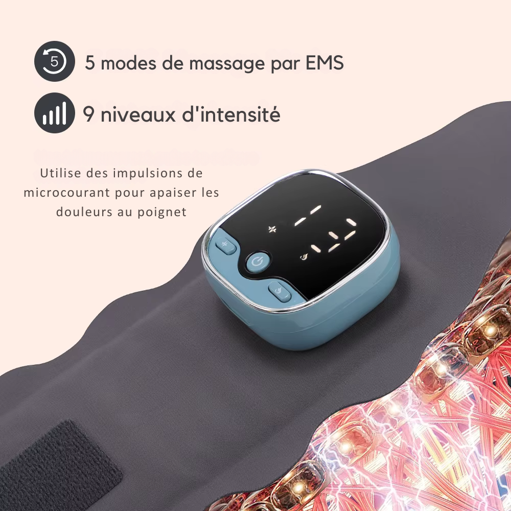 Bracelet chauffant sans fil pour poignet – Soulagement du canal carpien et de la fatigue musculaire, EMS microcourant