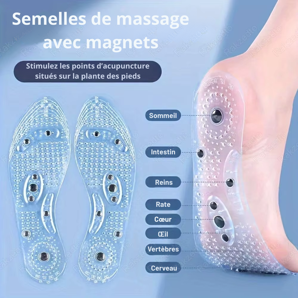 Semelles magnétiques en silicone – Massage d’acupression, thérapie plantaire, soulagement des douleurs et perte de poids