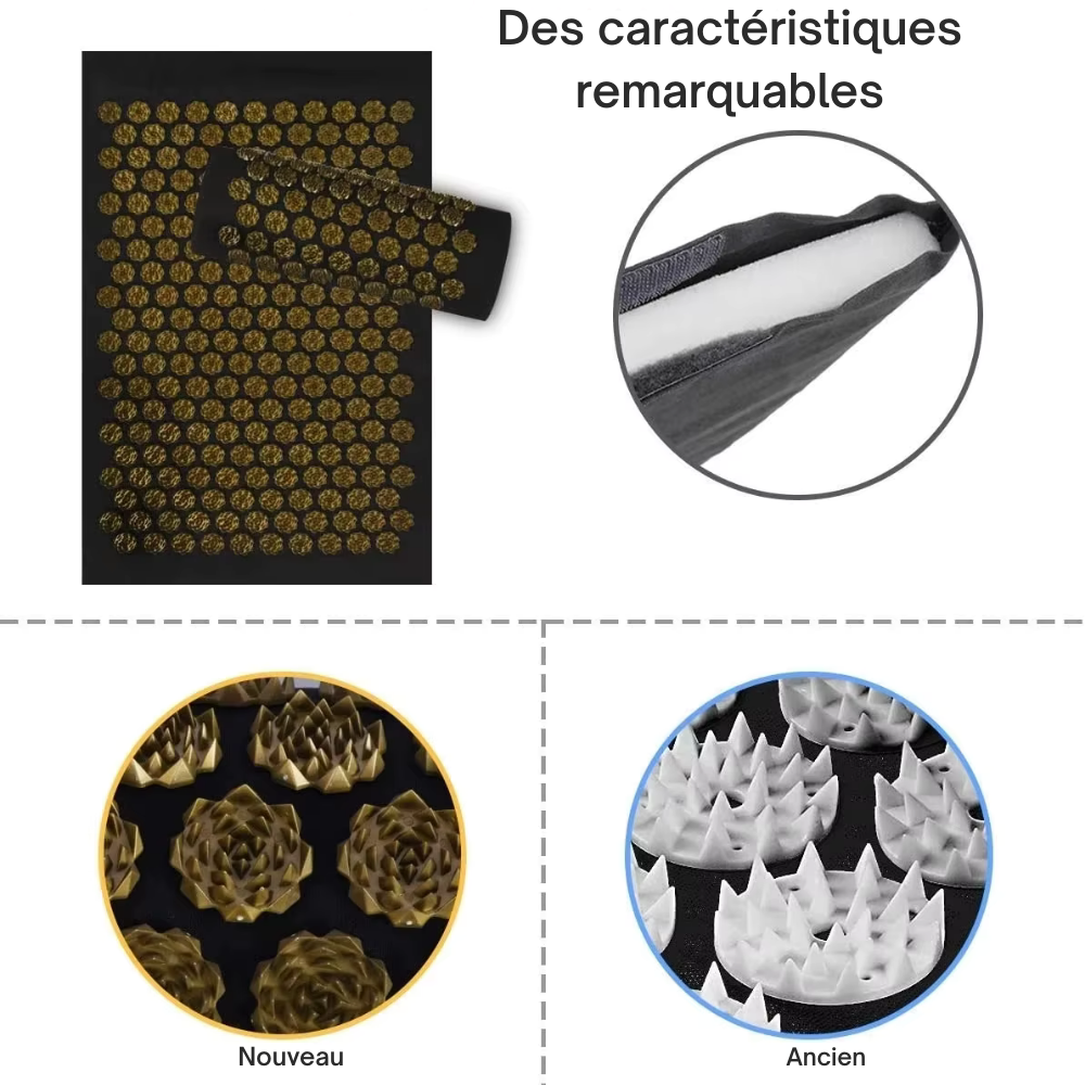 Tapis d’acupression avec coussin – Lot de 3, massage à picots, stimulation corporelle, relaxation musculaire et massage des pieds