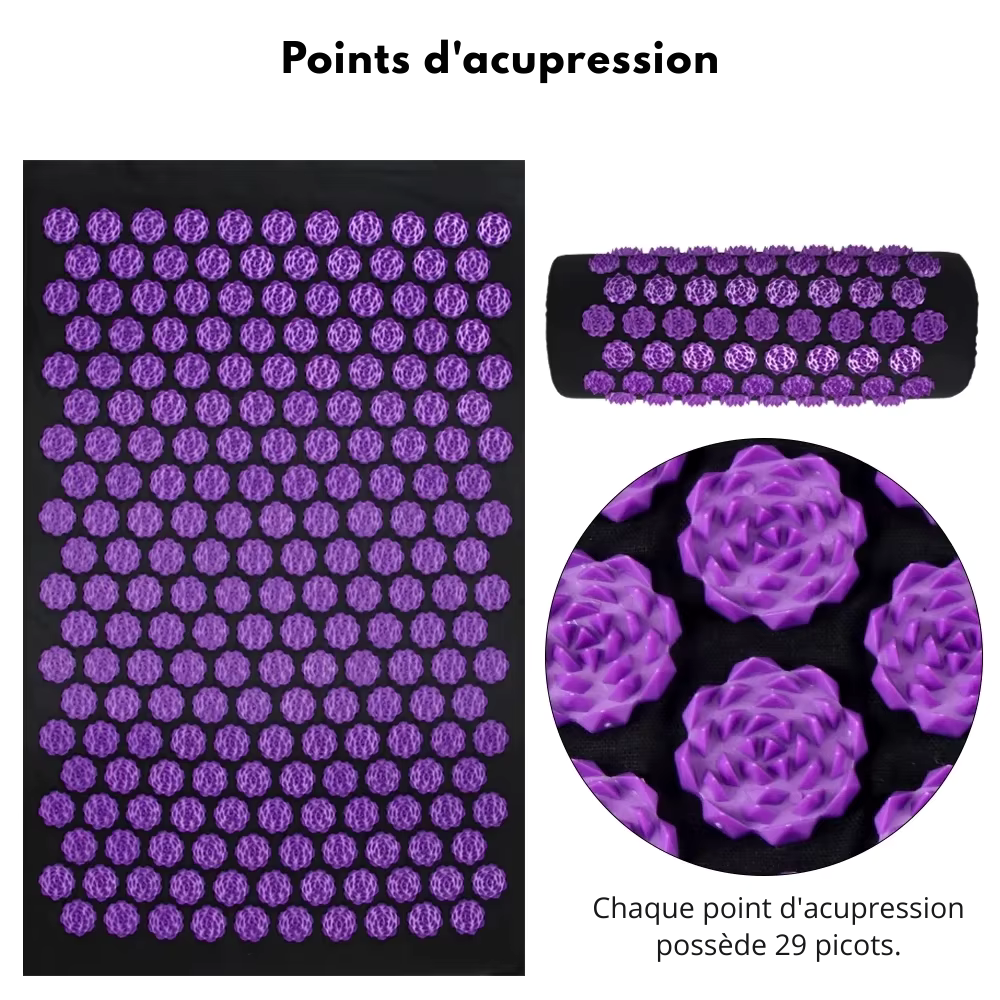Tapis d’acupression avec coussin – Lot de 3, massage à picots, stimulation corporelle, relaxation musculaire et massage des pieds