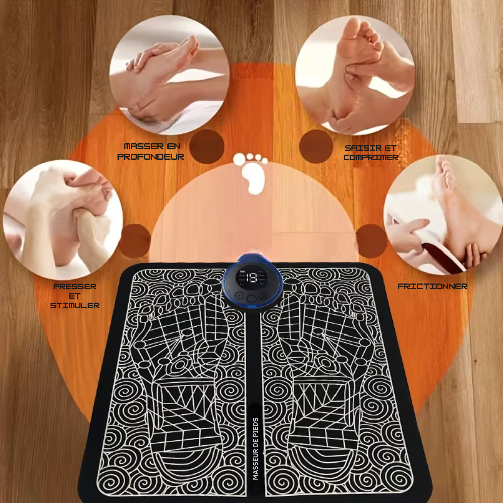 Tapis massage pieds électrique – Massage points d’acupression, circulation sanguine améliorée, 8 modes et 19 niveaux de relaxation