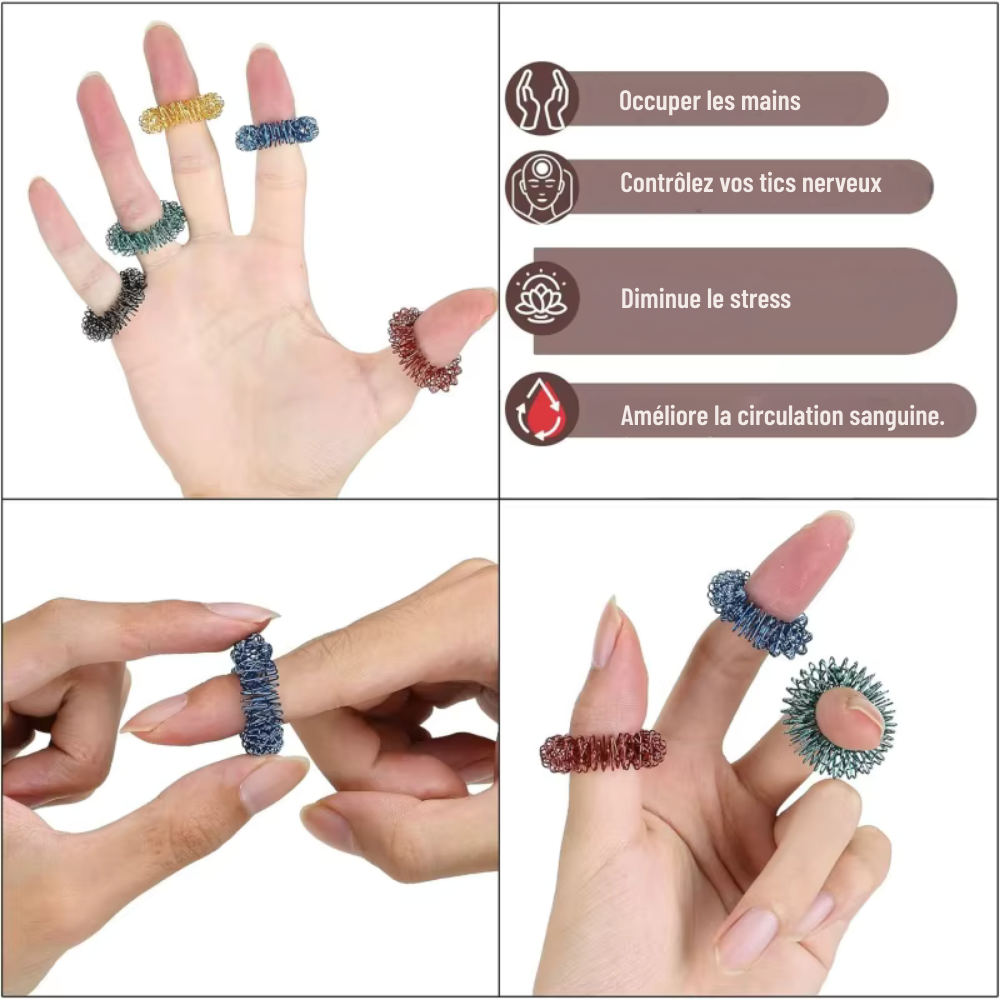 Bague d’acupression – Lot de 10/20 anneaux sensoriels pour doigts, massage anti-stress, relaxation et stimulation
