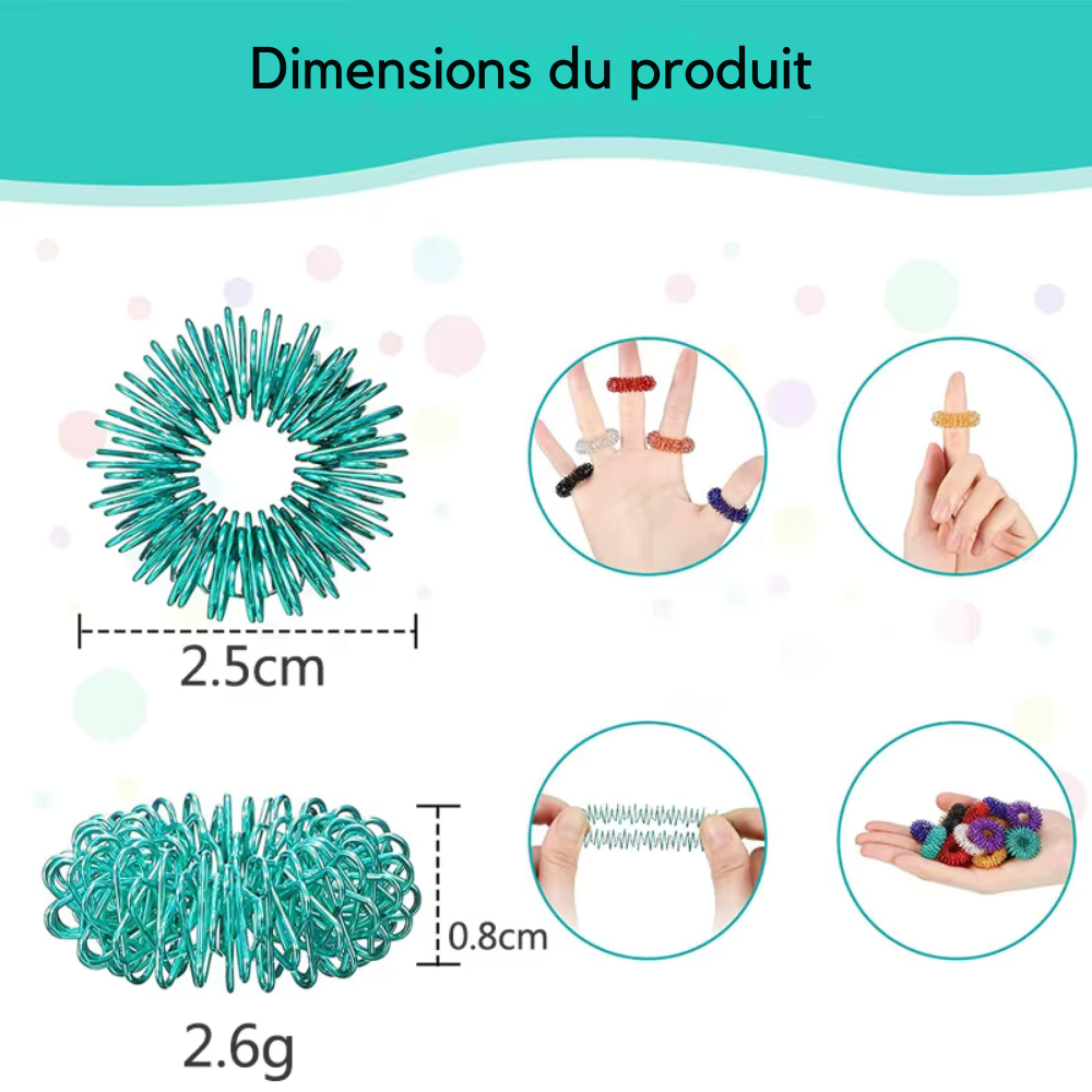 Bague d’acupression – Lot de 10/20 anneaux sensoriels pour doigts, massage anti-stress, relaxation et stimulation
