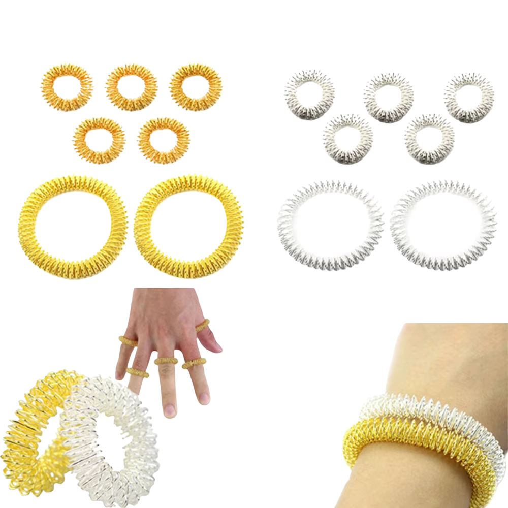 Bracelet d’acupression – Lot de 5 anneaux de massage pour doigts et 2 bracelets pour poignets