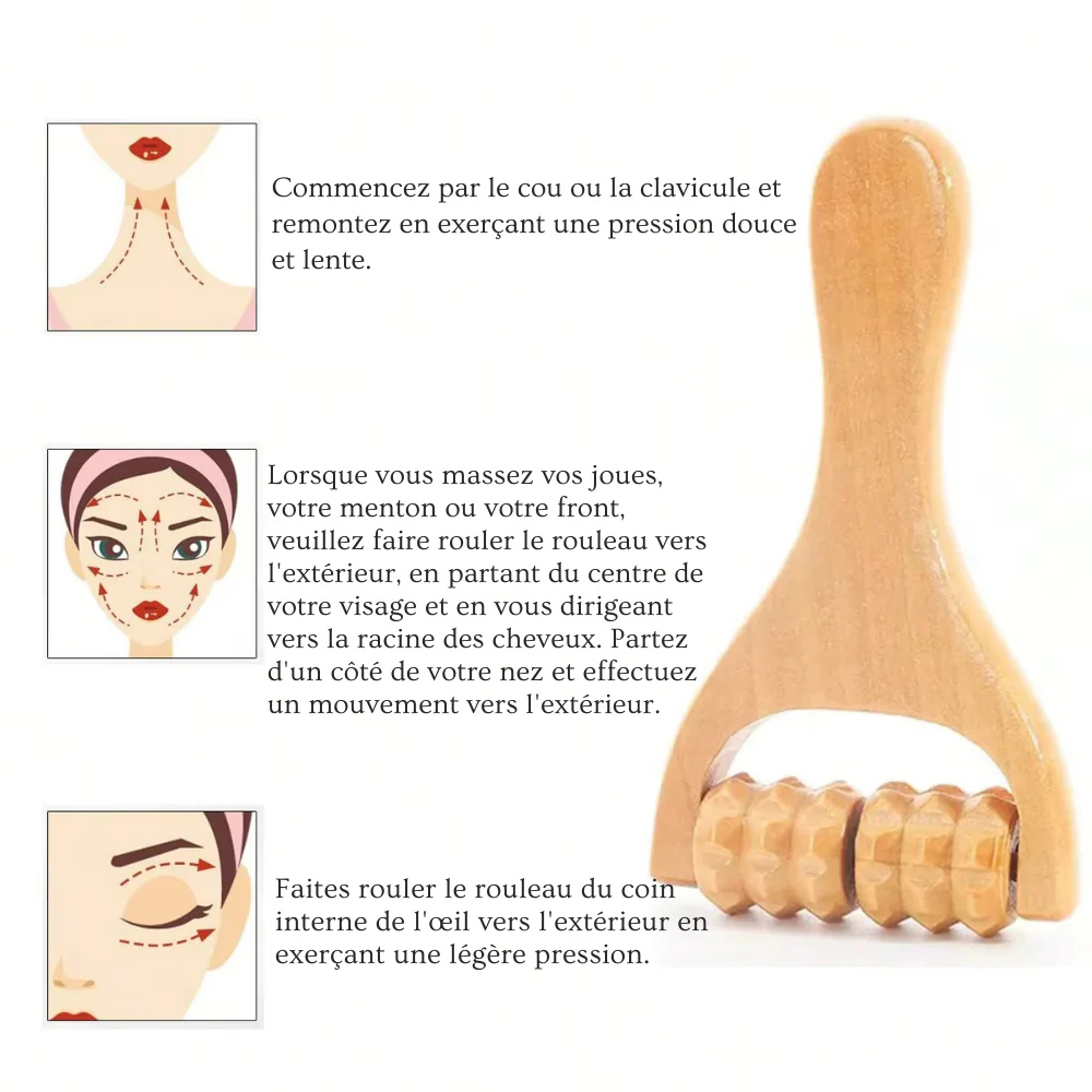 Rouleau de Massage en Bois – Thérapie Corps, Visage, Épaules et Cou – Outil Relaxation et Massage Manuel