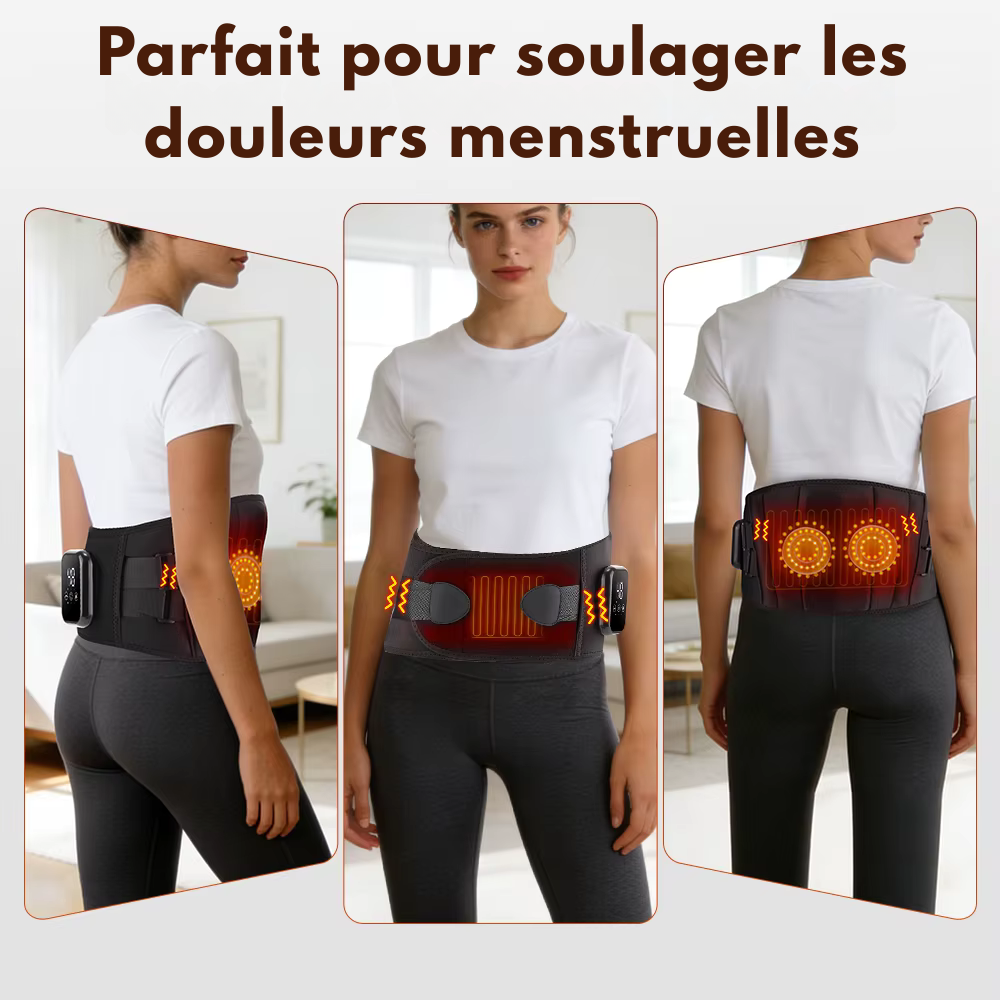 Ceinture chauffante lombaire – Ceinture de massage pour le dos avec 3 niveaux de chaleur et vibration, soutien lombaire et soulagement menstruel