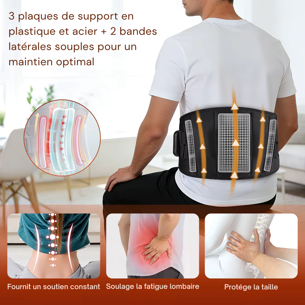 Ceinture chauffante lombaire – Ceinture de massage pour le dos avec 3 niveaux de chaleur et vibration, soutien lombaire et soulagement menstruel