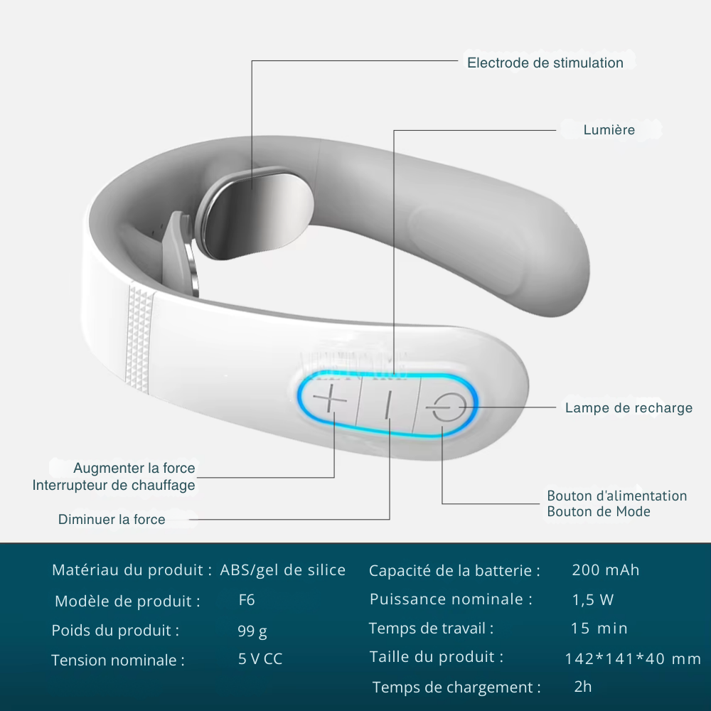 Appareil massage cervicales – Masseur de cou électrique EMS intelligent pour détente, soulagement douleur et massage musculaire TENS