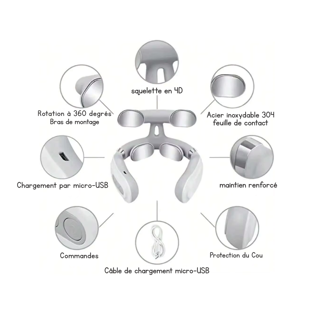 Appareil pour masser les cervicales – Masseur de cou électrique portable 2026, intelligent, rechargeable pour nuque et épaules