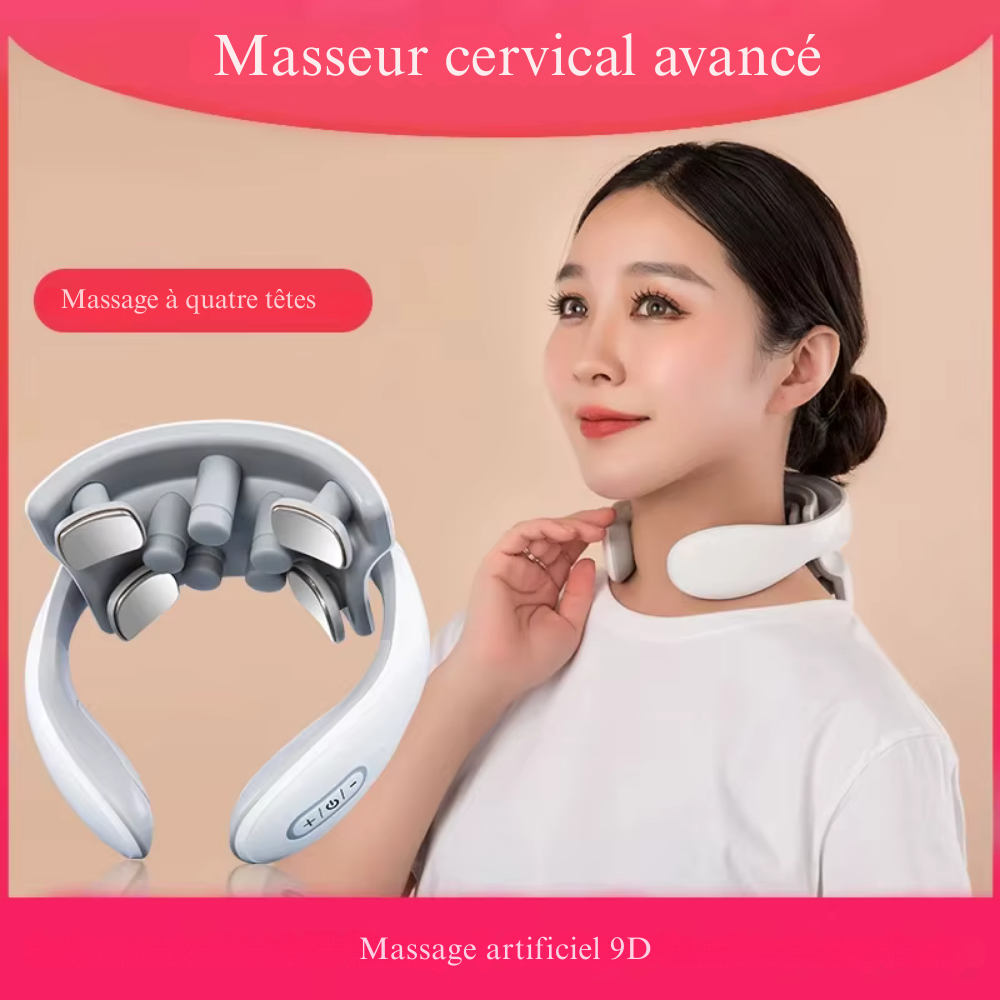 Appareil massage nuque électrique intelligent à vibrations – Masseur cervical rechargeable à impulsions basse fréquence avec lumière rouge