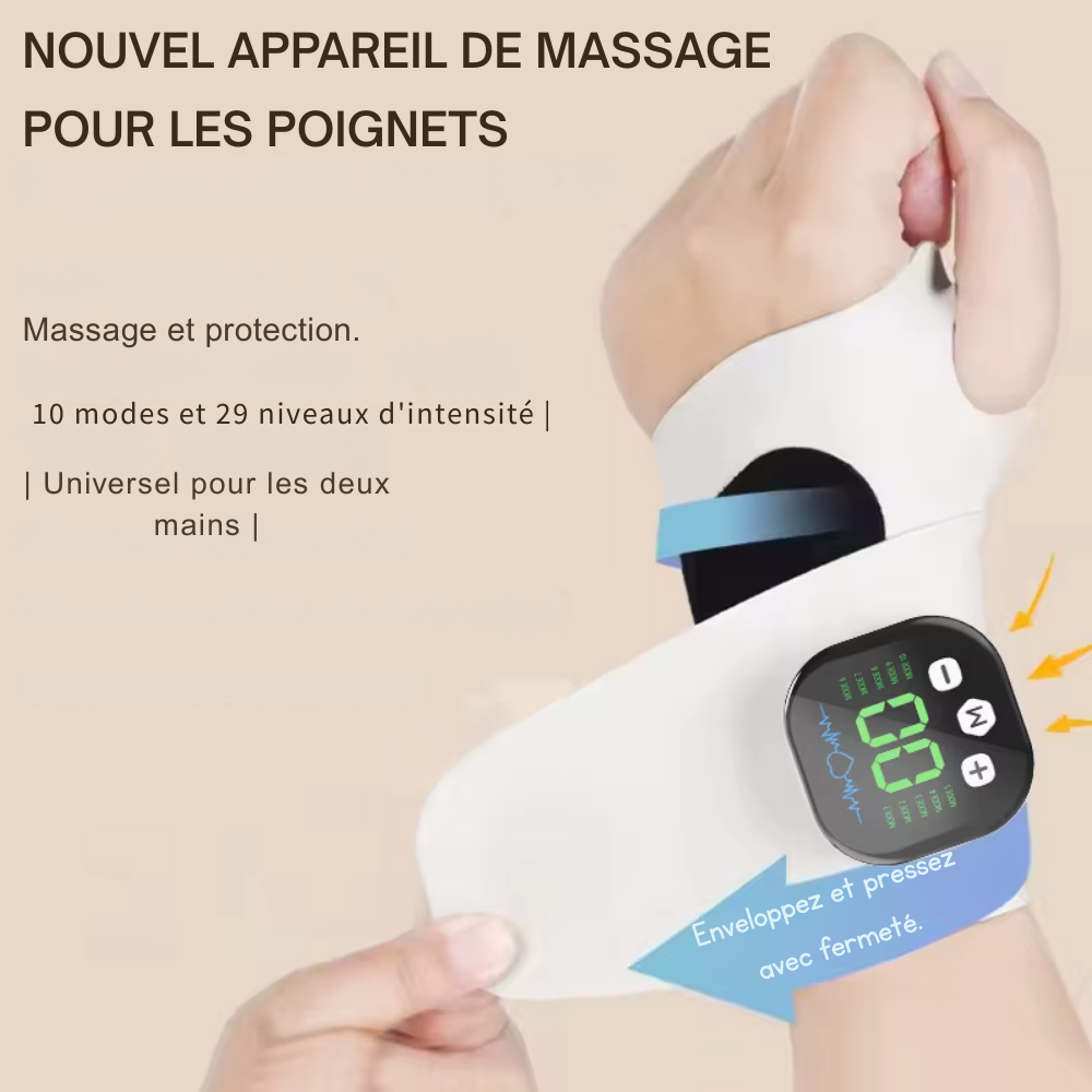 Masseur électrique main et poignet sans fil – 10 modes de vibration, 29 niveaux d’intensité