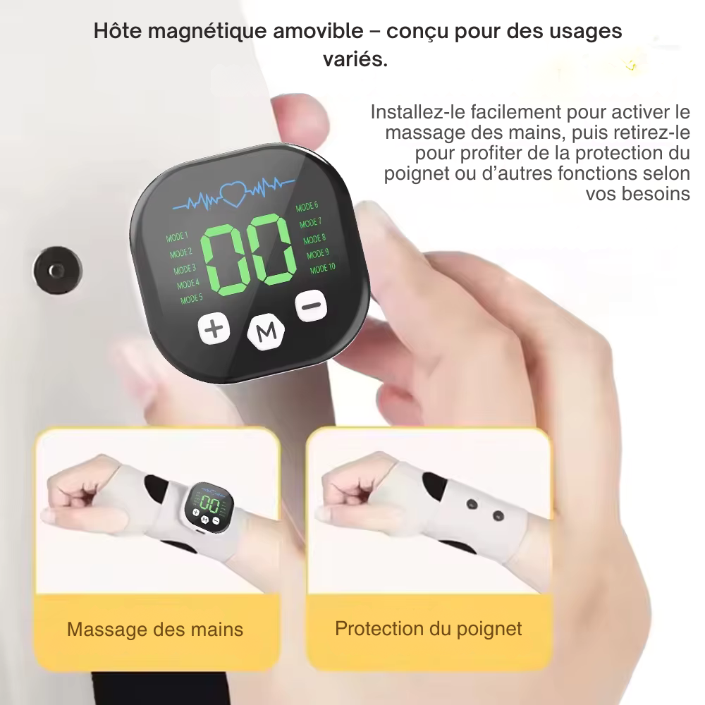 Masseur électrique main et poignet sans fil – 10 modes de vibration, 29 niveaux d’intensité