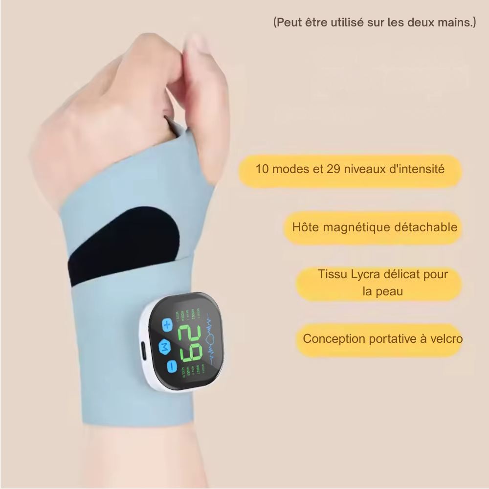 Masseur électrique main et poignet sans fil – 10 modes de vibration, 29 niveaux d’intensité