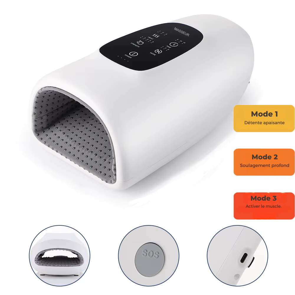 Masseur électrique main avec compression d’air et chaleur – Soulagement arthrite et engourdissements