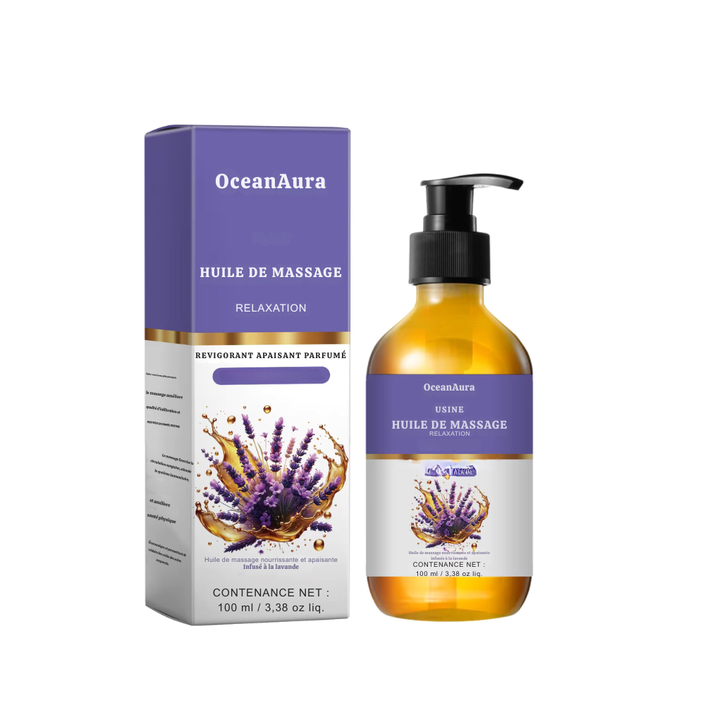 Huile de massage relaxante à la lavande – hydratante et apaisante pour muscles et stress