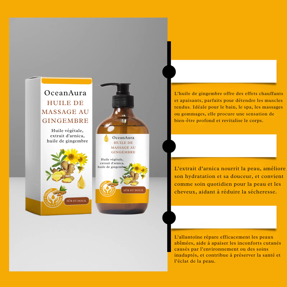Huile de massage naturelle au gingembre – hydratante, nourrissante et relaxante 100 ml
