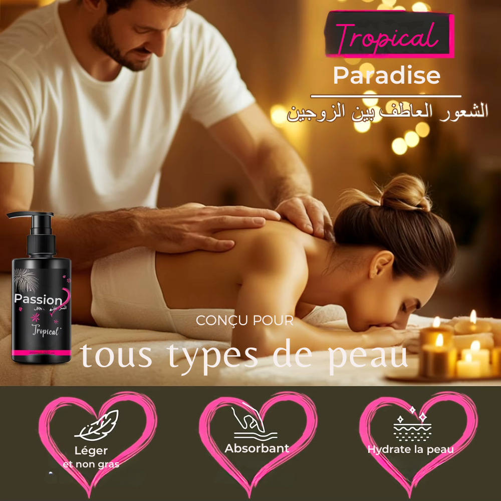 Huile de massage couple Paradise – vitamines, minéraux, nourrissante et non grasse