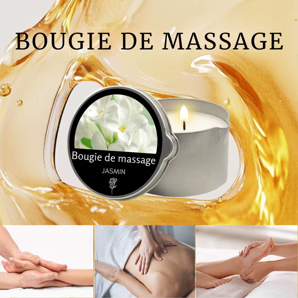 Bougie massante – huiles essentielles, six parfums, fond en huile chaude sensuelle