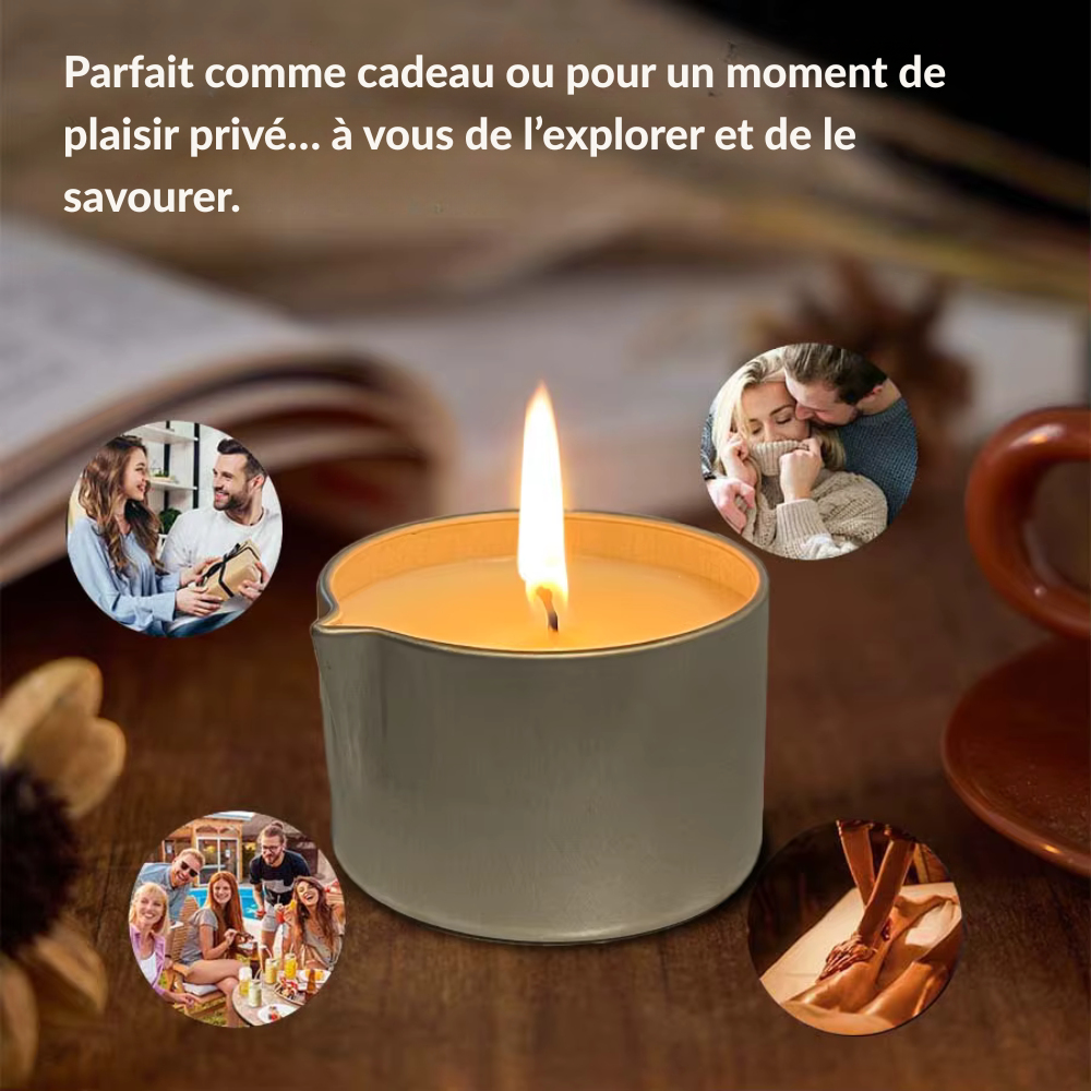 Bougie massante – huiles essentielles, six parfums, fond en huile chaude sensuelle
