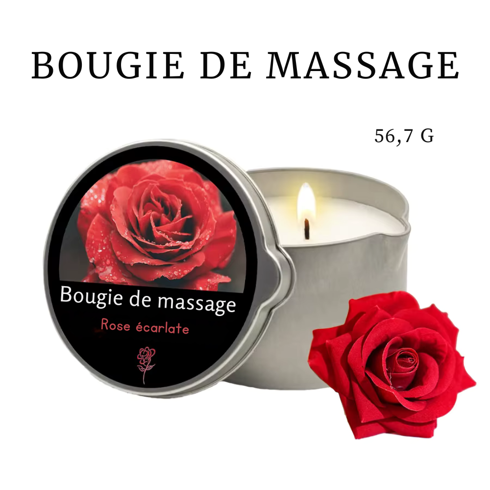 Bougie massante – huiles essentielles, six parfums, fond en huile chaude sensuelle