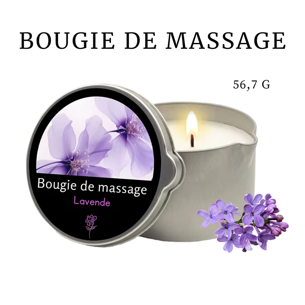 Bougie massante – huiles essentielles, six parfums, fond en huile chaude sensuelle