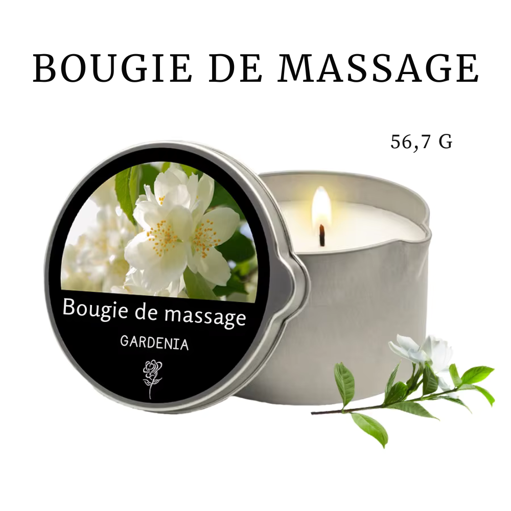 Bougie massante – huiles essentielles, six parfums, fond en huile chaude sensuelle