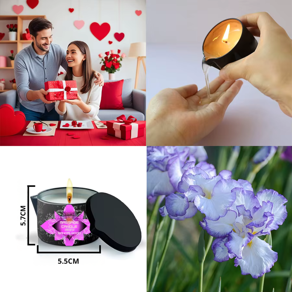 Bougie massage couple – parfumée, récipient anti-brûlure, cadeau idéal famille et amis