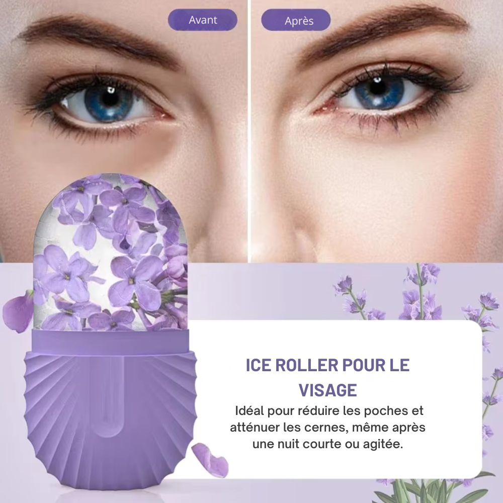Ice Roller visage – Rouleau de massage glacé en silicone anti-poches & éclat de la peau