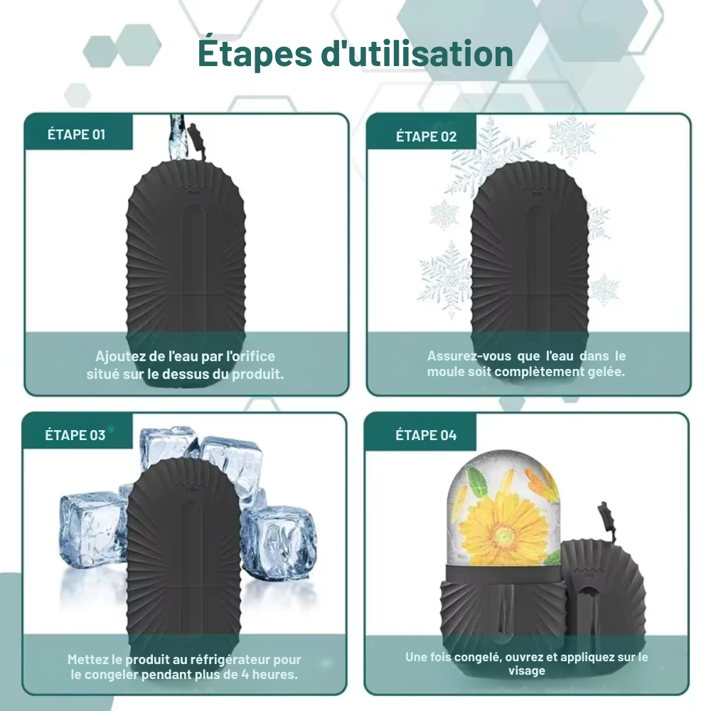 Ice Roller visage – Rouleau de massage glacé en silicone anti-poches & éclat de la peau
