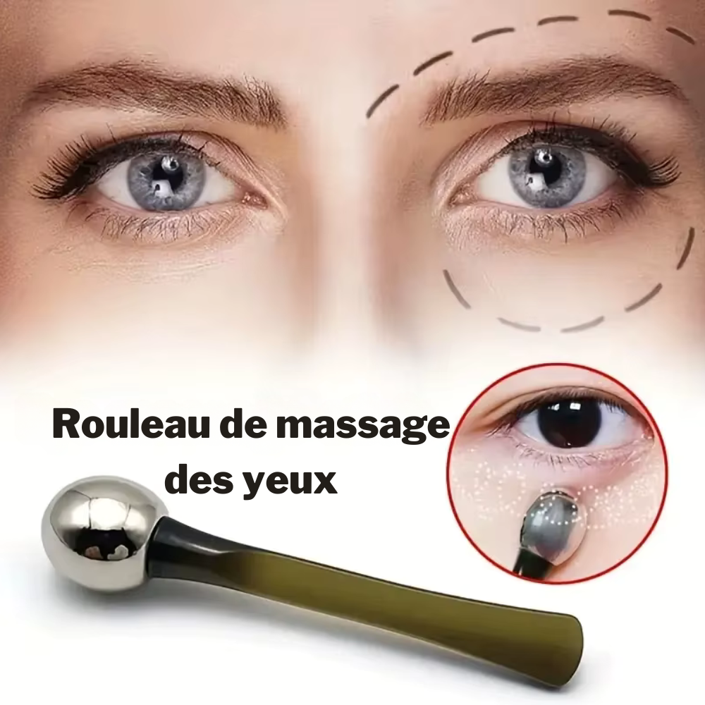 Rouleau Massage Visage Contour des Yeux – Applicateur Crème Anti-Rides en Alliage Doré