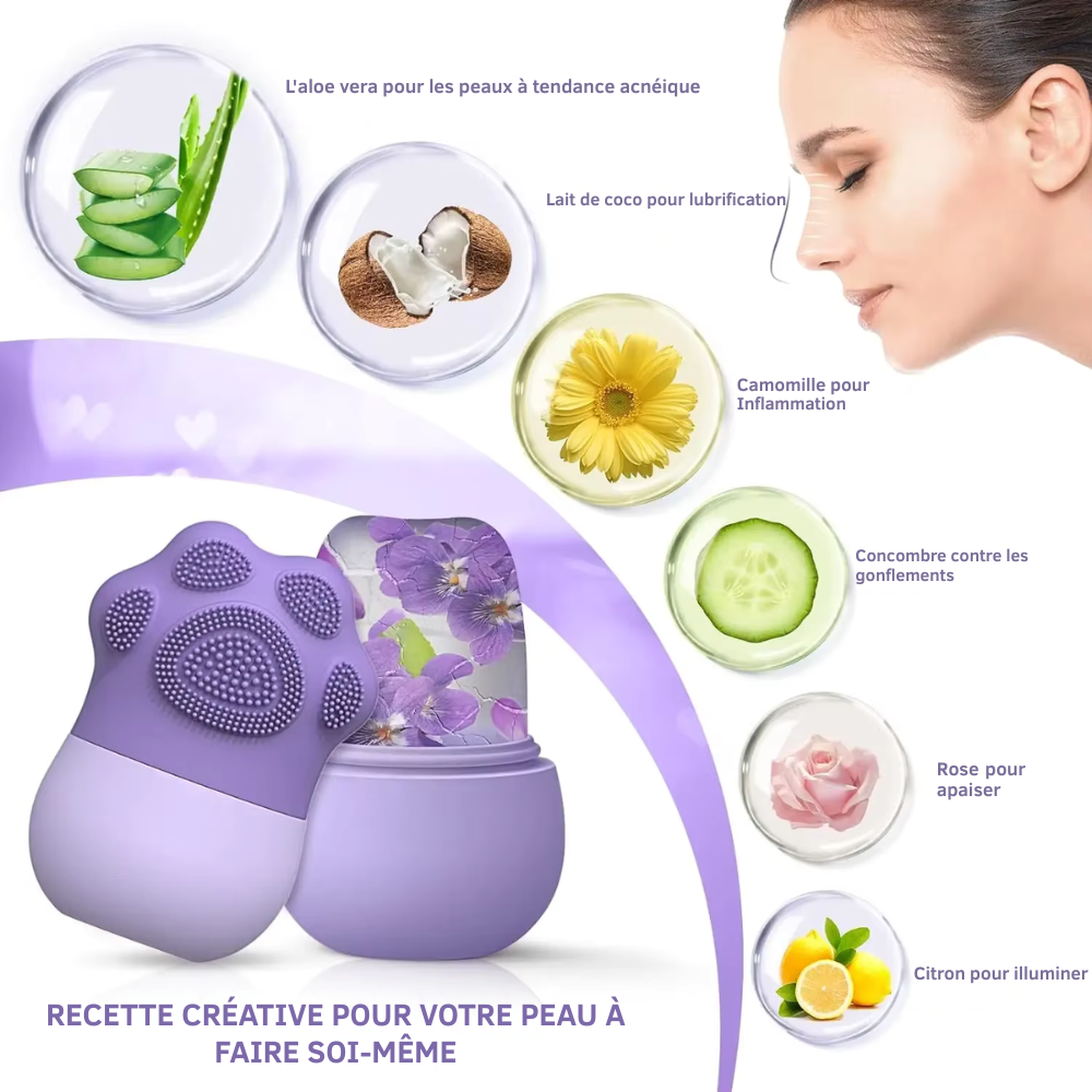Rouleau de Glace Visage en Silicone – Massage Facial Rafraîchissant – Réduit les Poches et Apaise la Peau