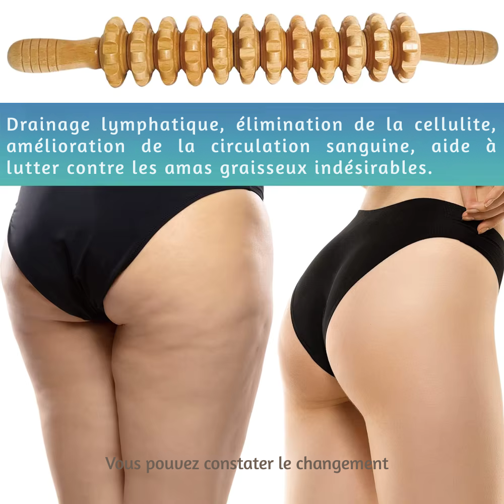 Rouleau de massage dos en bois – Thérapie par le bois, drainage lymphatique et relaxation musculaire profonde