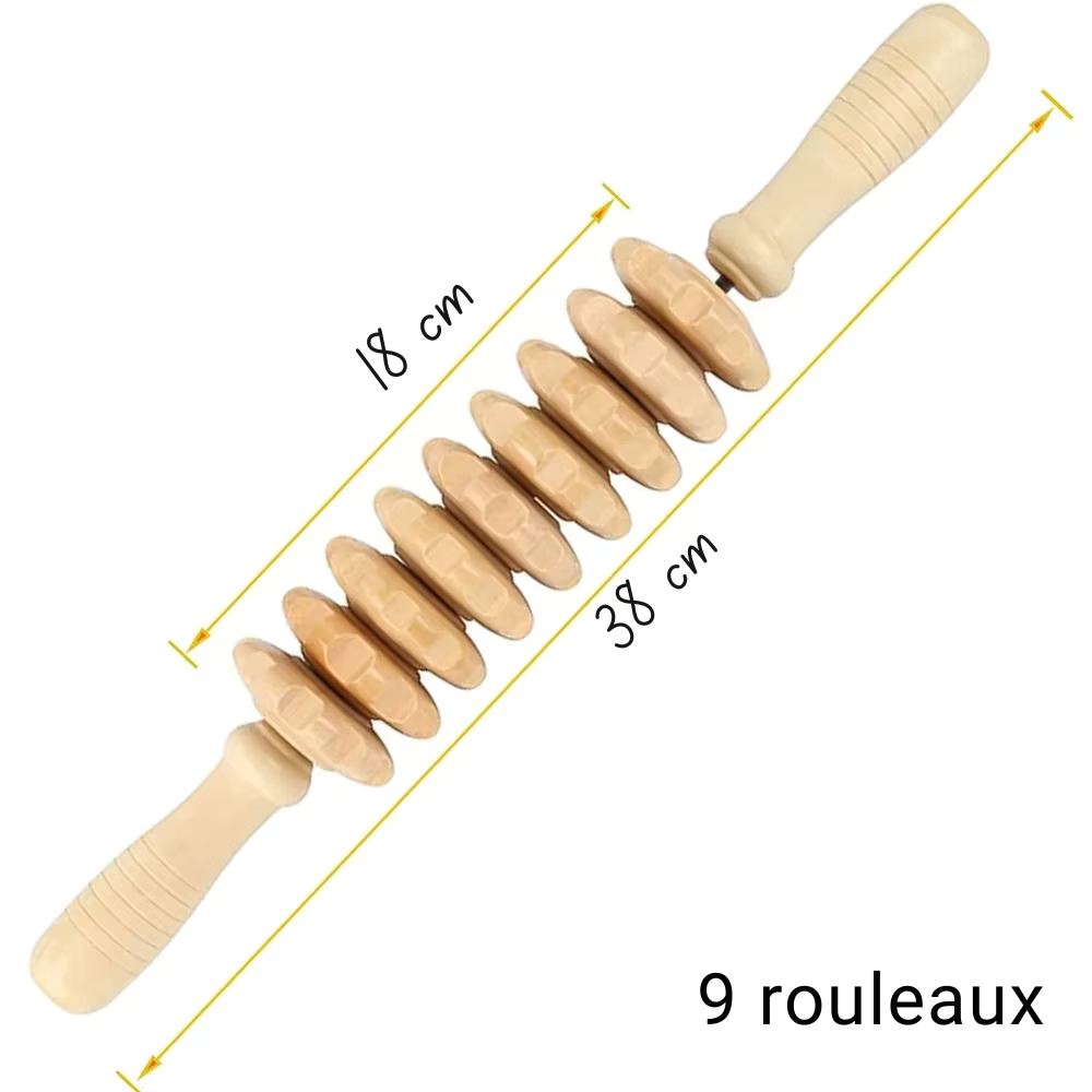 Rouleau de massage dos en bois – Thérapie par le bois, drainage lymphatique et relaxation musculaire profonde