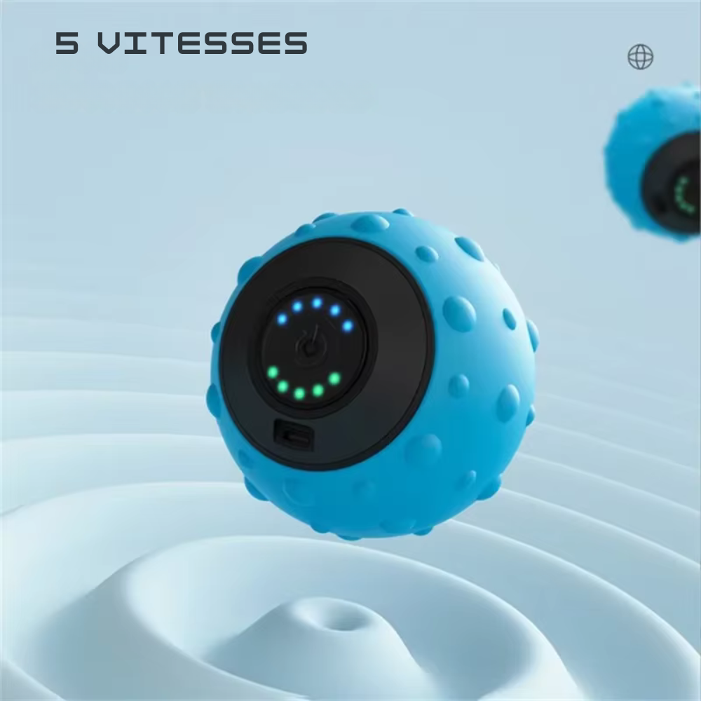 Balle de massage vibrante 5 vitesses – soulagement musculaire & fasciite plantaire, yoga et fitness