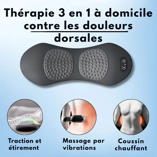 Coussin masseur dos 3-en-1 – vibration et chaleur pour soulagement lombaire et hernie