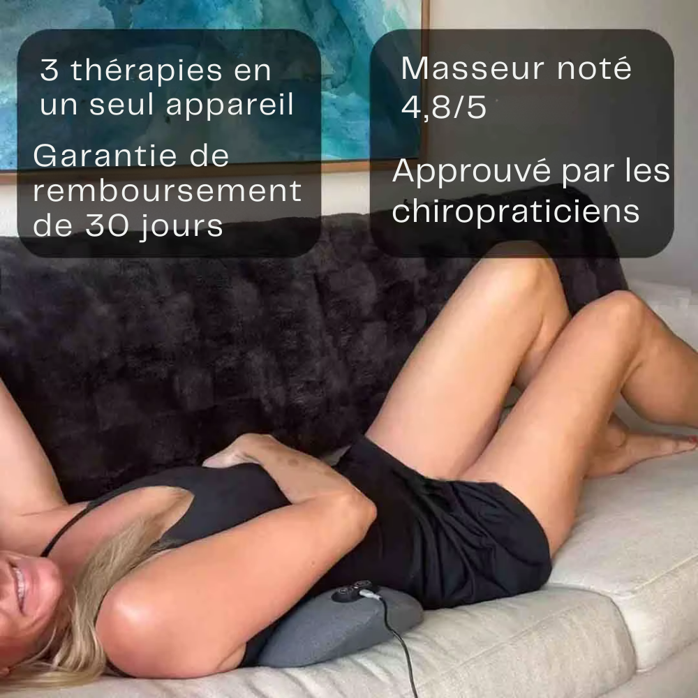 Coussin masseur dos 3-en-1 – vibration et chaleur pour soulagement lombaire et hernie