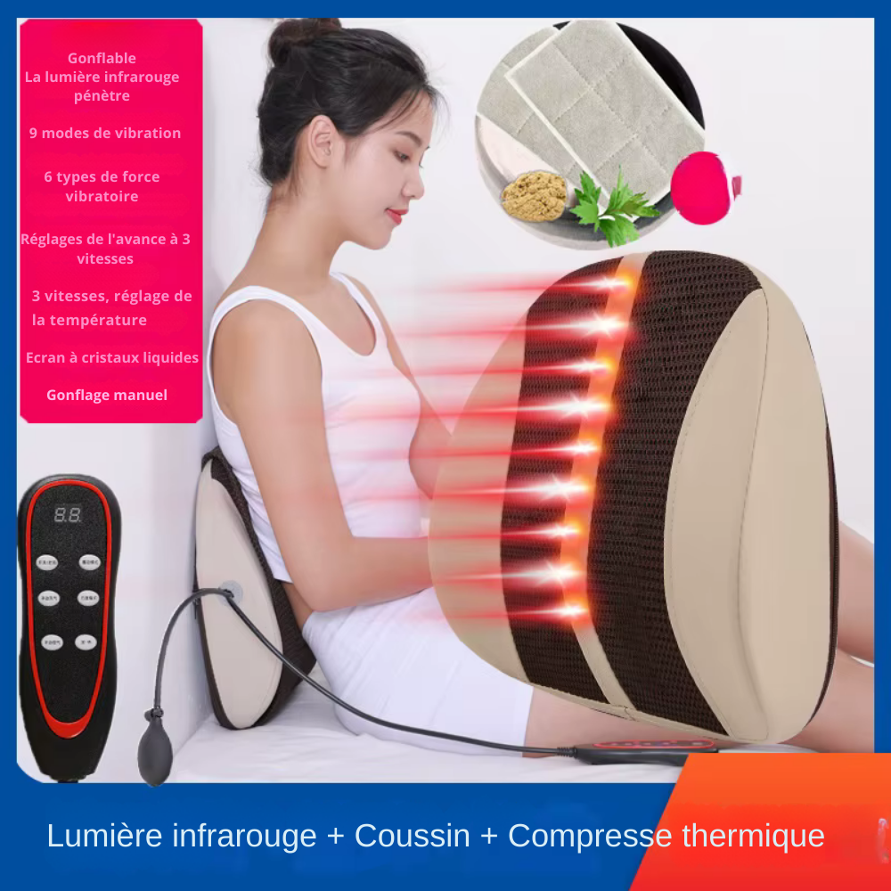 Coussin massant dos – Massage électrique, vibration, chaleur et thérapie lombaire
