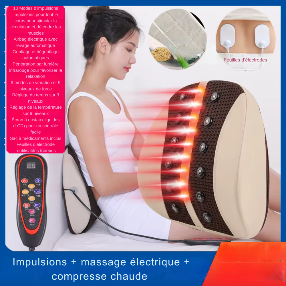 Coussin massant dos – Massage électrique, vibration, chaleur et thérapie lombaire