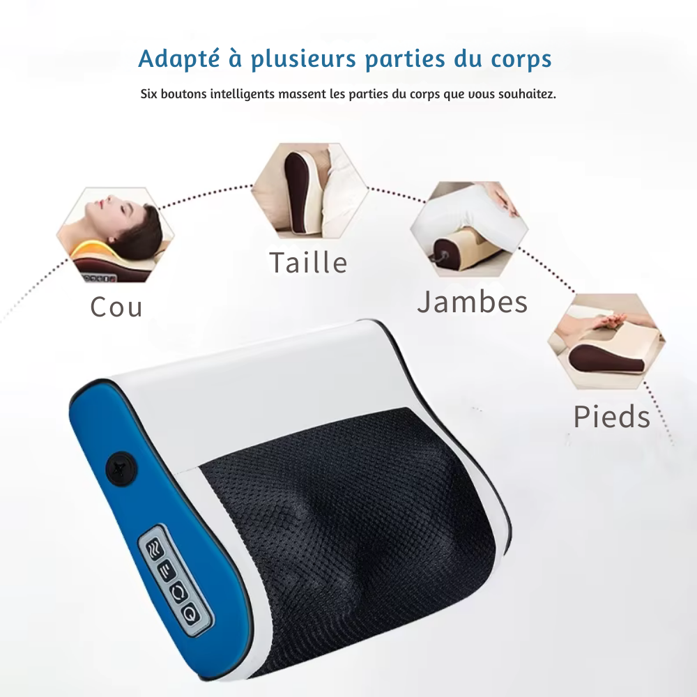 Coussin massant cervicales – Appareil multifonction pour cou et épaules avec massage, chaleur réglable et pétrissage à domicile