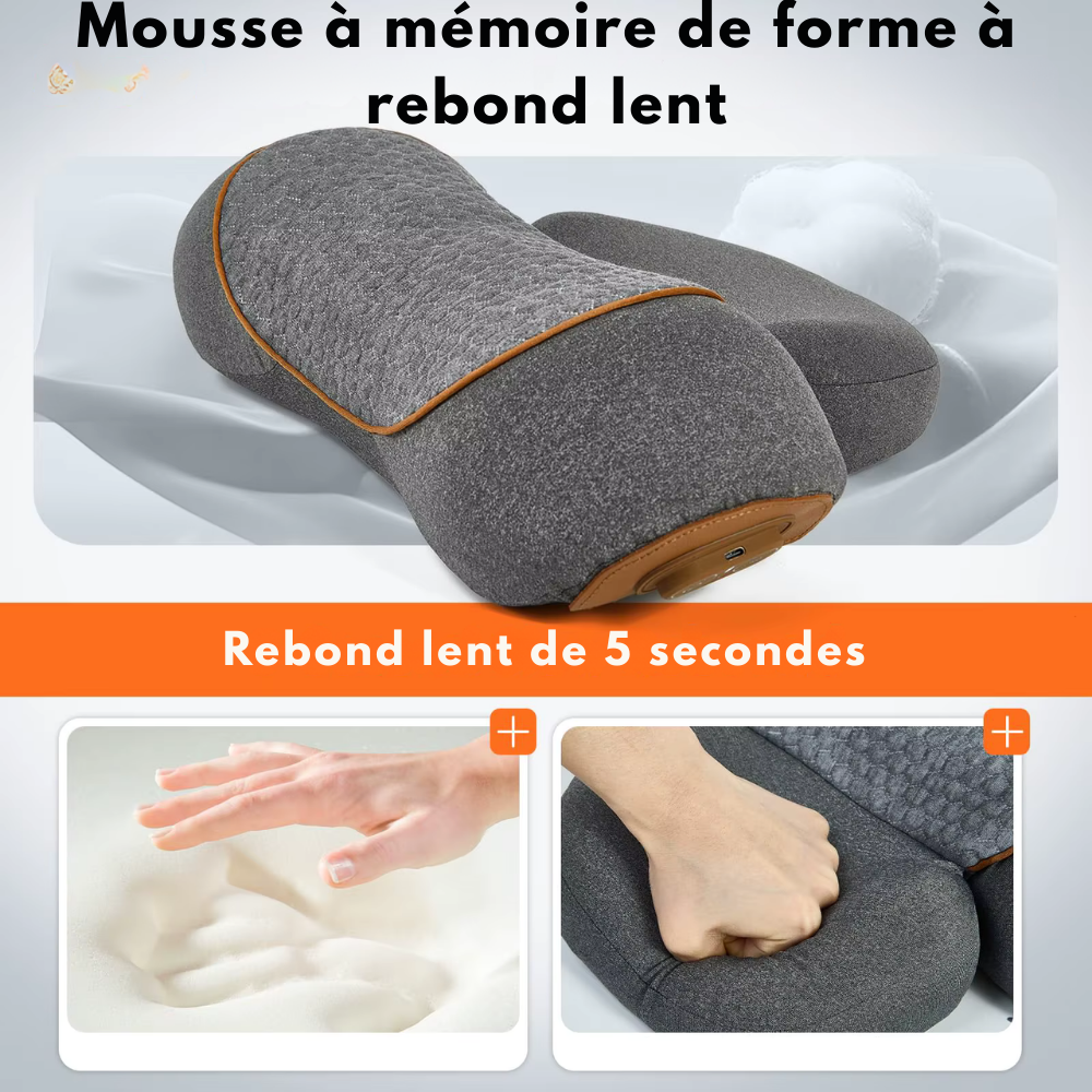 Masseur électrique cervicales – Oreiller chauffant avec vibration, étirement du cou et traction dorsale