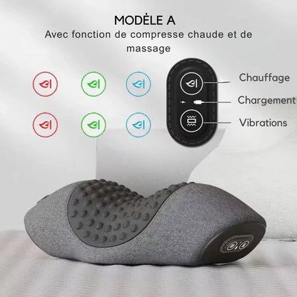 Masseur électrique cervicales – Oreiller chauffant avec vibration, étirement du cou et traction dorsale