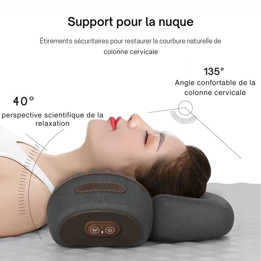 Masseur électrique cervicales – Oreiller chauffant avec vibration, étirement du cou et traction dorsale