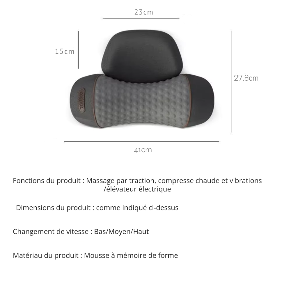 Masseur électrique cervicales – Oreiller chauffant avec vibration, étirement du cou et traction dorsale